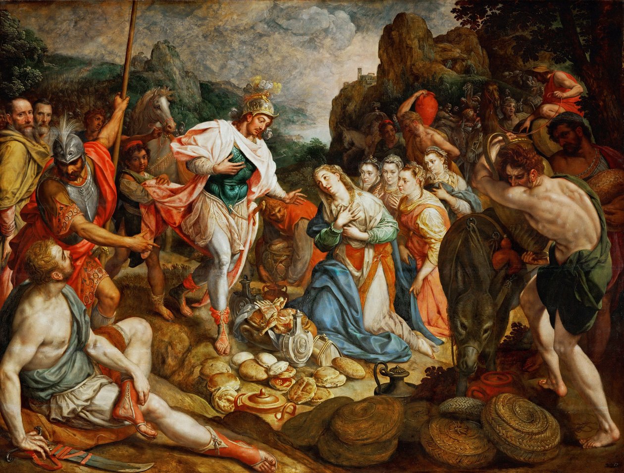 David et Abigail - David and Abigail, de Pourbus, Frans, the Elder (1546-1581). Óleo sobre madeira, ca. 1575. Dimensão : 158x208 cm. Museu de História de Arte, Vienne de Frans I Pourbus