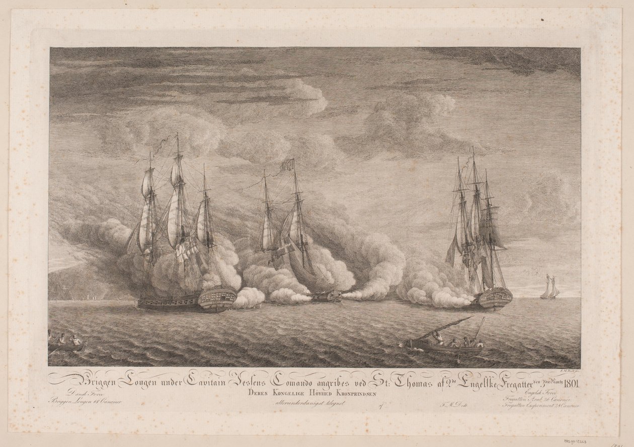O brigue Lougen é atacado em St. Thomas, 3 de março de 1801 de Frans Martin Dodt