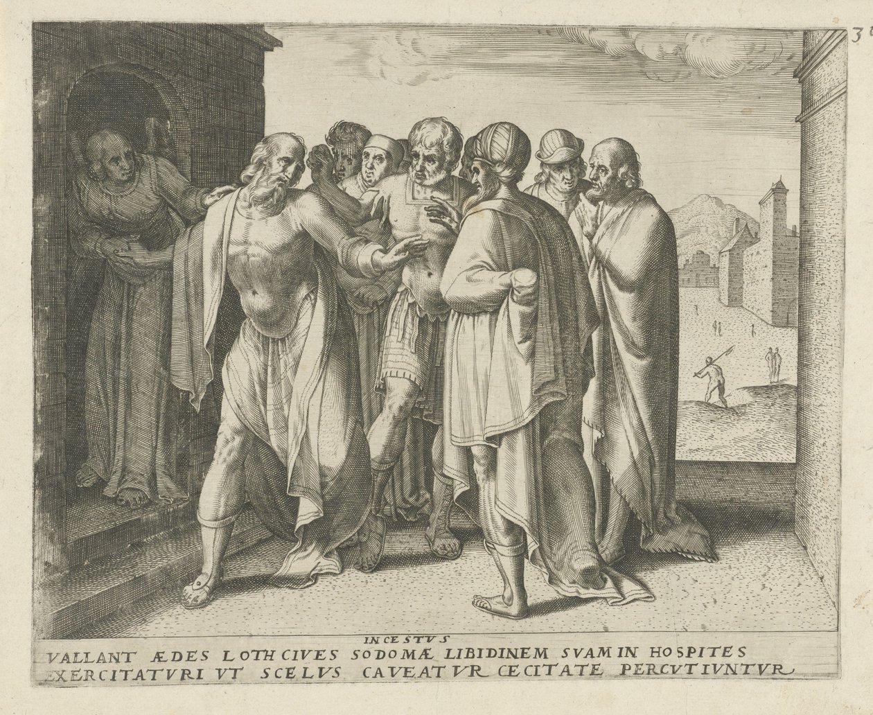 Lot exorta a multidão a acalmar-se
Incesto (título sobre o objecto)
História do Lote (título da série) de Frans Menton
