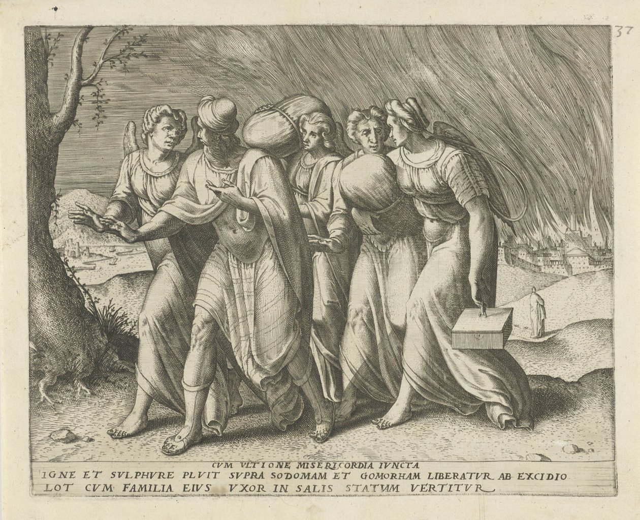 Lote deixa Sodoma
Cum ultione misericordia juncta (título sobre o objecto)
História do Lote (título da série) de Frans Menton