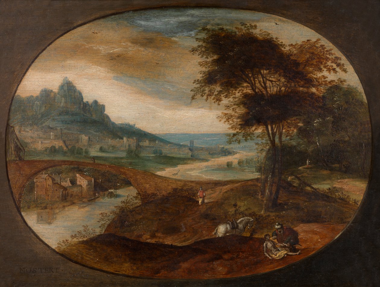 Paisagem com o Bom Samaritano (óleo sobre tela) de Frans Mostaert