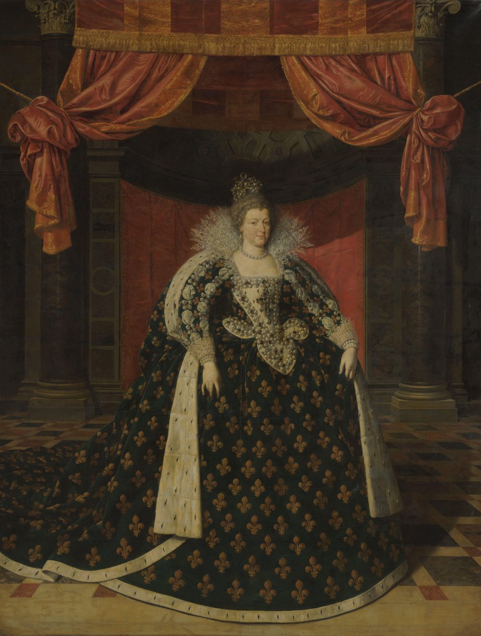 Retrato de Marie de Médicis (1575-1642), Rainha da França, em Vestes de Estado de Frans Pourbus (II) (workshop of)