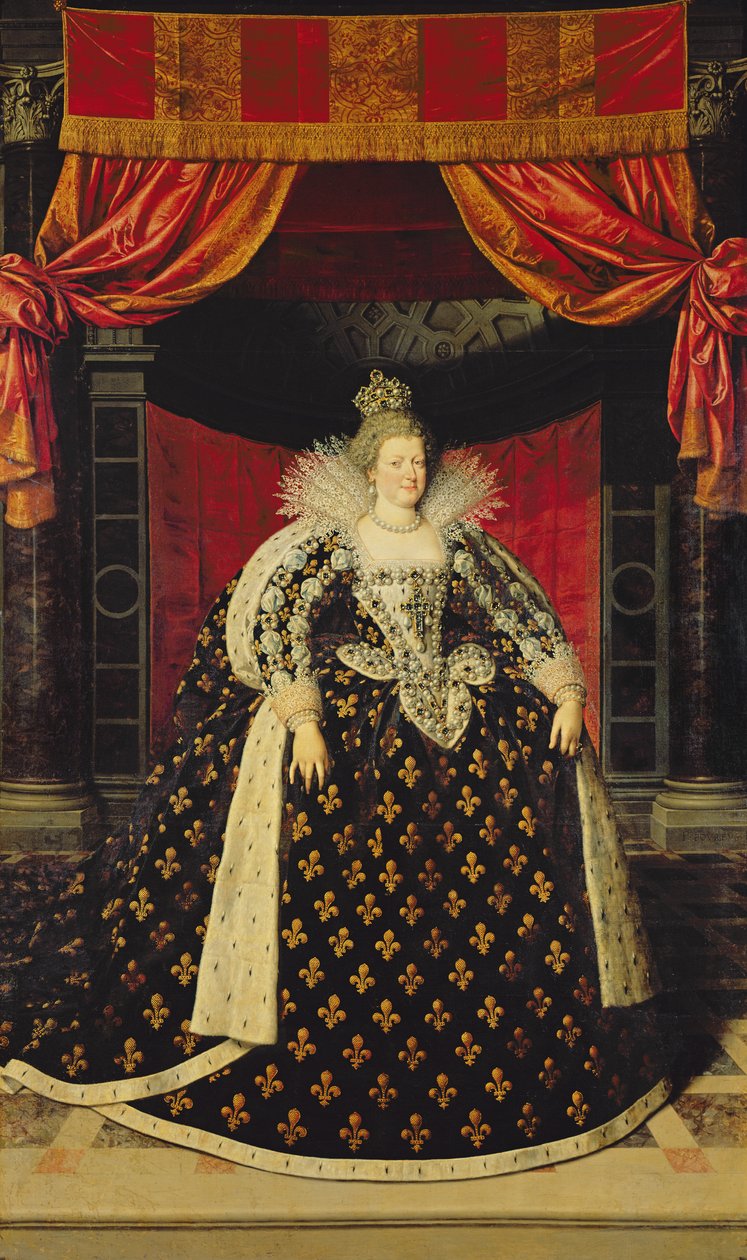 Maria de Médicis (1573-1642) em vestes de coroação, c.1610 de Frans Pourbus the Younger