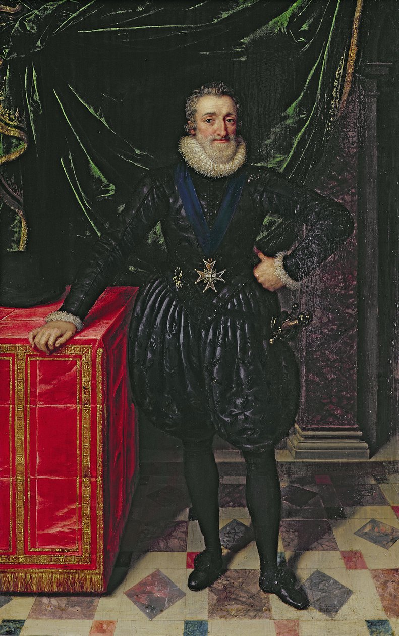 Retrato de Henri IV (1553-1610) Rei da França, em traje preto, c.1610 (painel) de Frans Pourbus the Younger