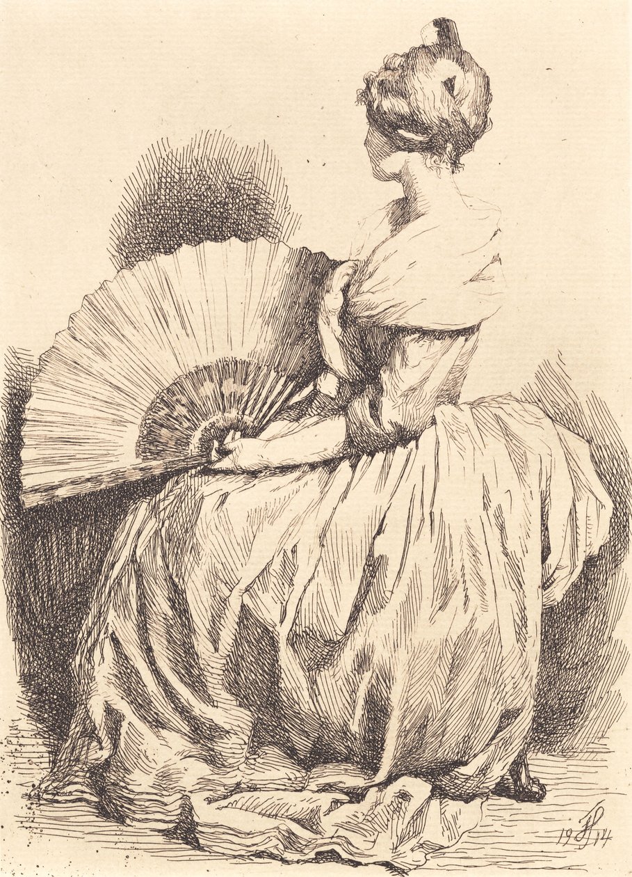 Senhora sentada com ventilador de Frans Schwartz