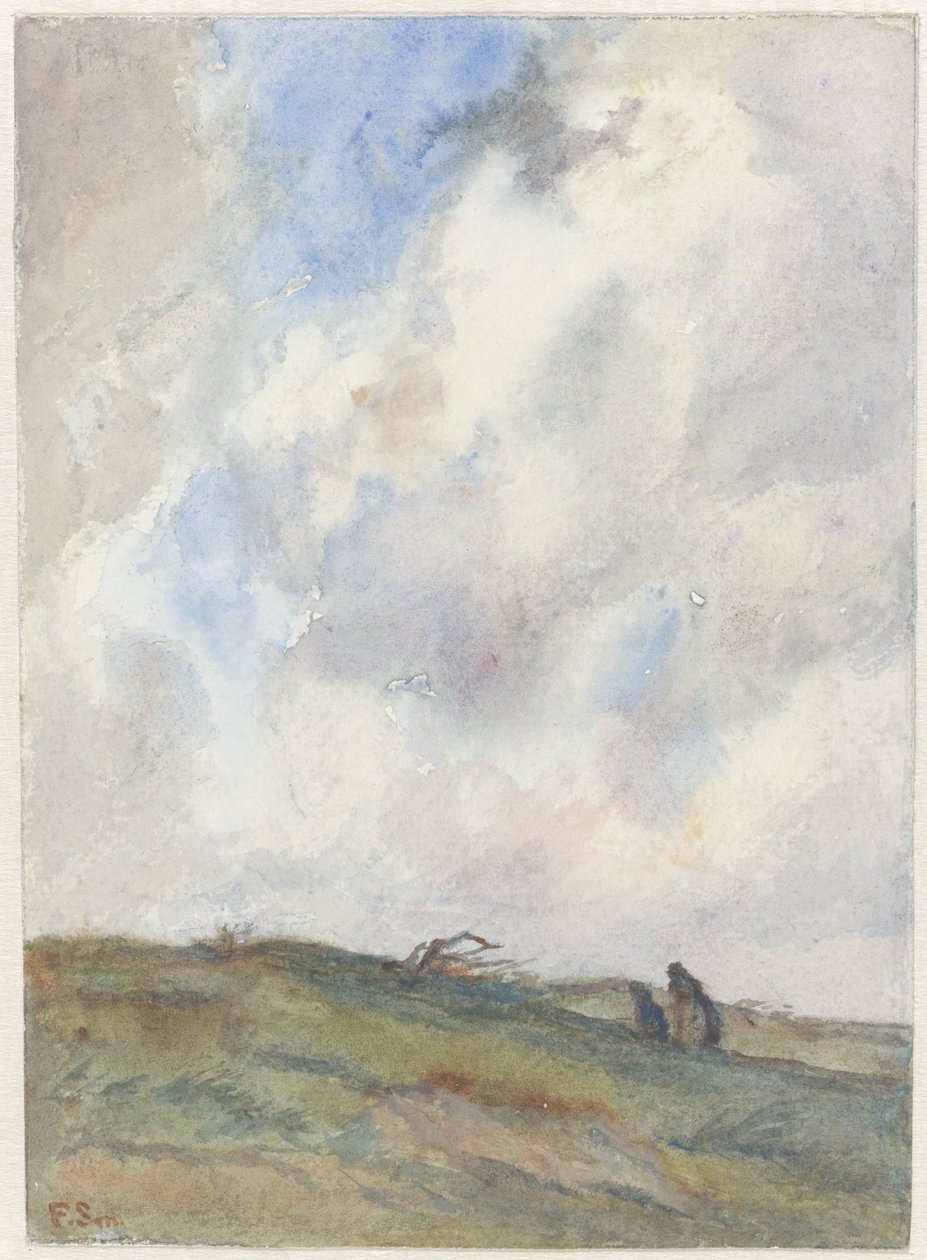 Paisagem de dunas durante a tempestade com duas figuras de Frans Alexander Evert Lodewijk Smissaert