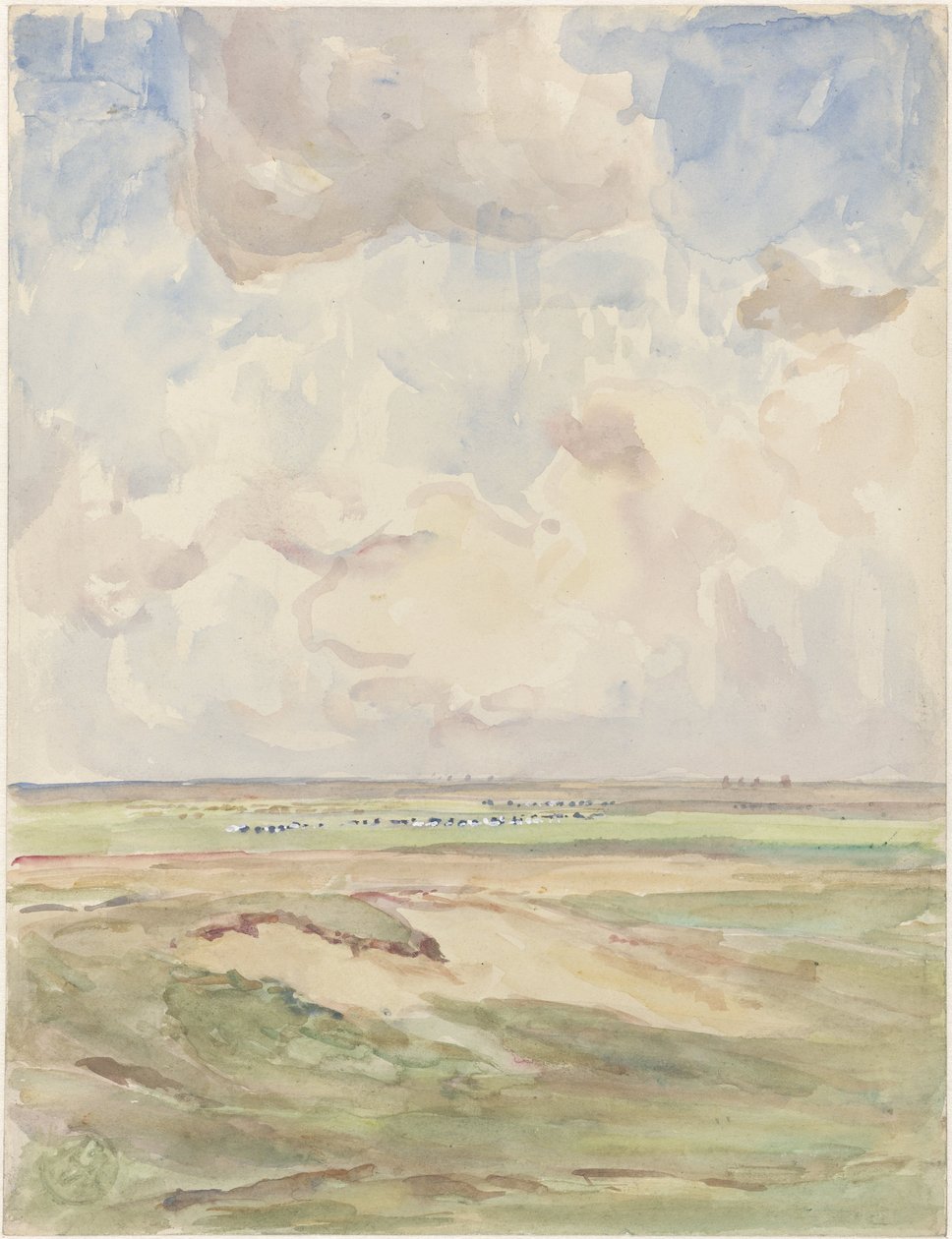 Paisagem com rebanhos em um campo gramado de Frans Alexander Evert Lodewijk Smissaert