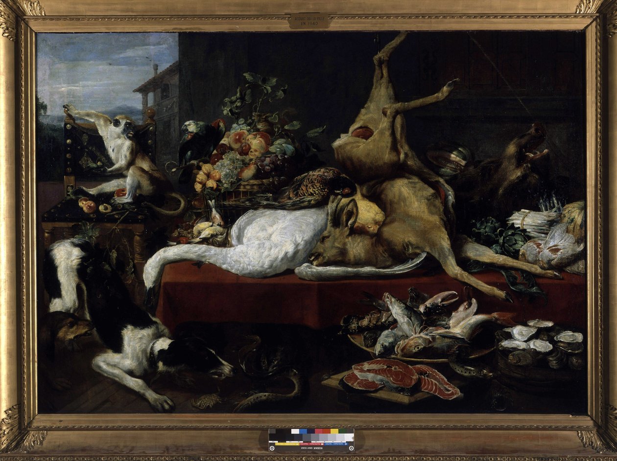 Natureza morta de caça, peixe, frutas e vegetais (óleo sobre tela) de Frans Snyders