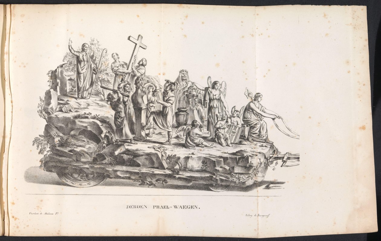 Terceiro carro alegórico na procissão de Saint Rombout, 1825 Terceiro Prael-waegen (título no objeto) de Frans Vervloet