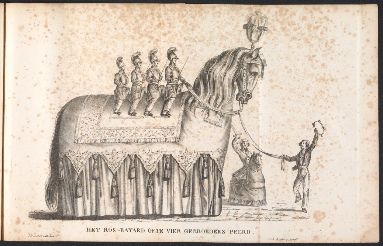 Ros Beiaard como um carro alegórico na procissão de Saint Rombout, 1825 The Ros-Bayard ou Four Brothers Peerd (título no objeto) de Frans Vervloet