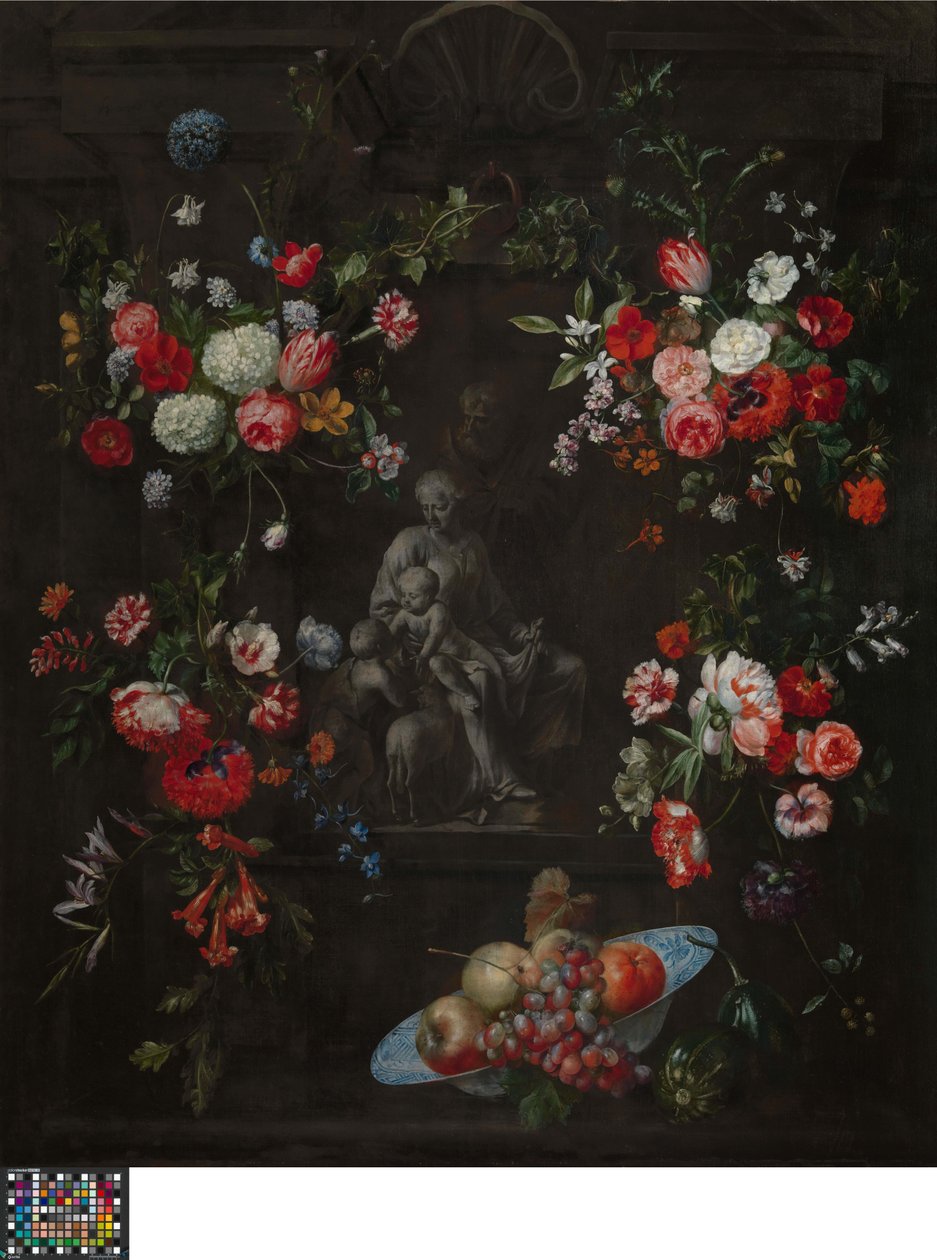 Coroa de flores com a Sagrada Família de Frans Ykens