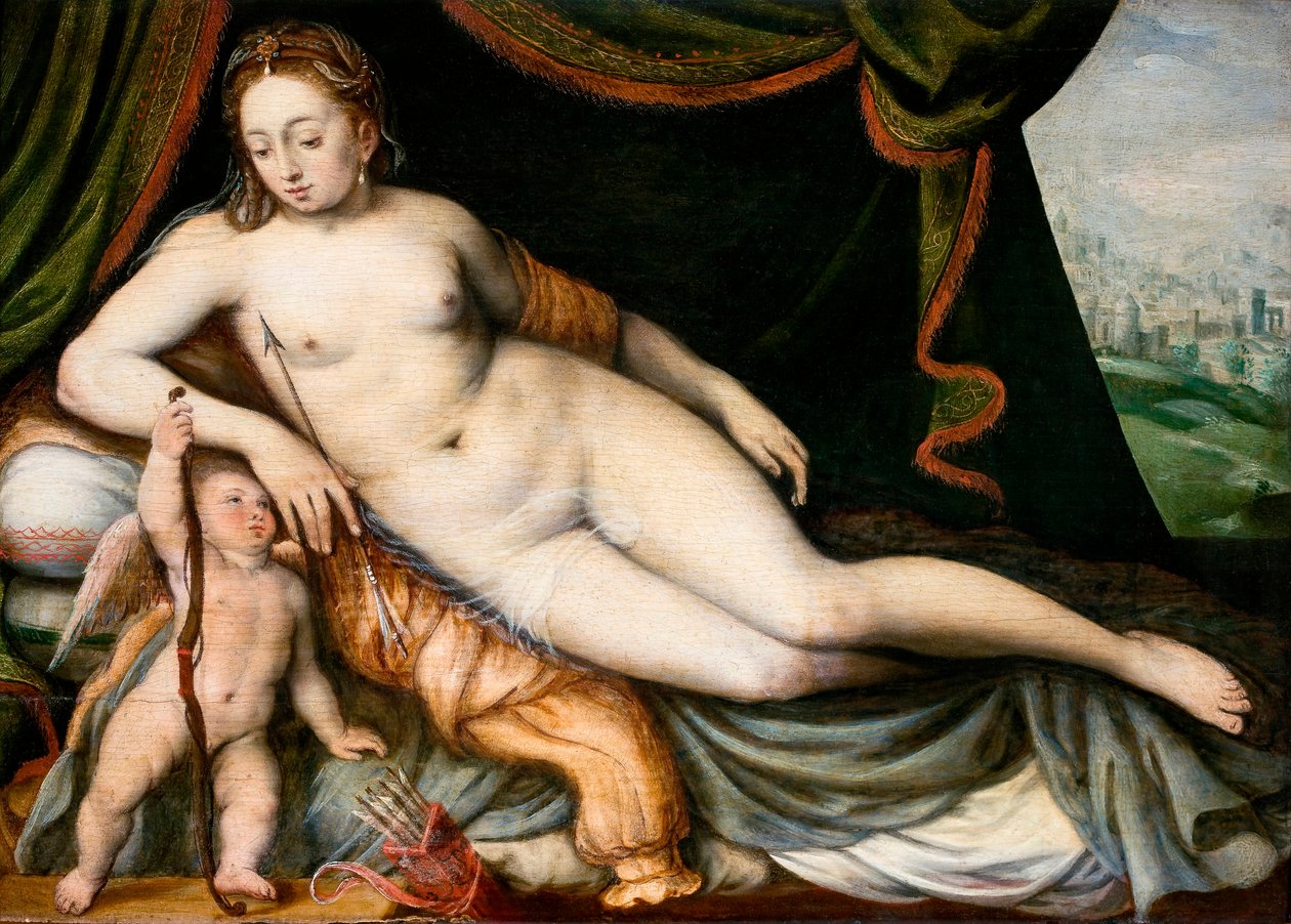 "Venus et Cupidon" (Venus e Cupid) Peinture de Frans I de Vrient ou de Vriendt , dit Frans Floris l