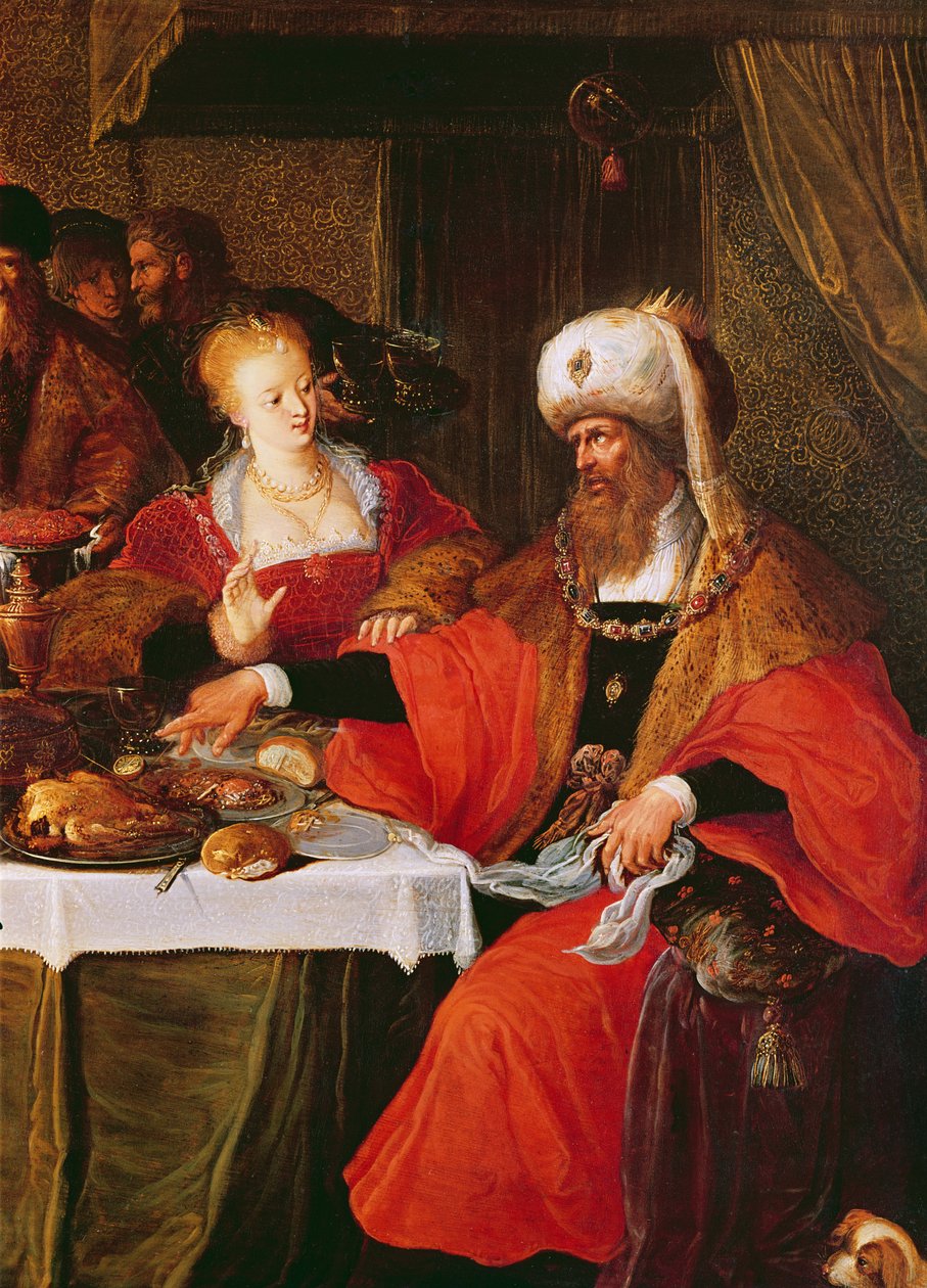 Herodes e Herodias na festa de Herodes (detalhe de 222483) de Frans the Elder Francken