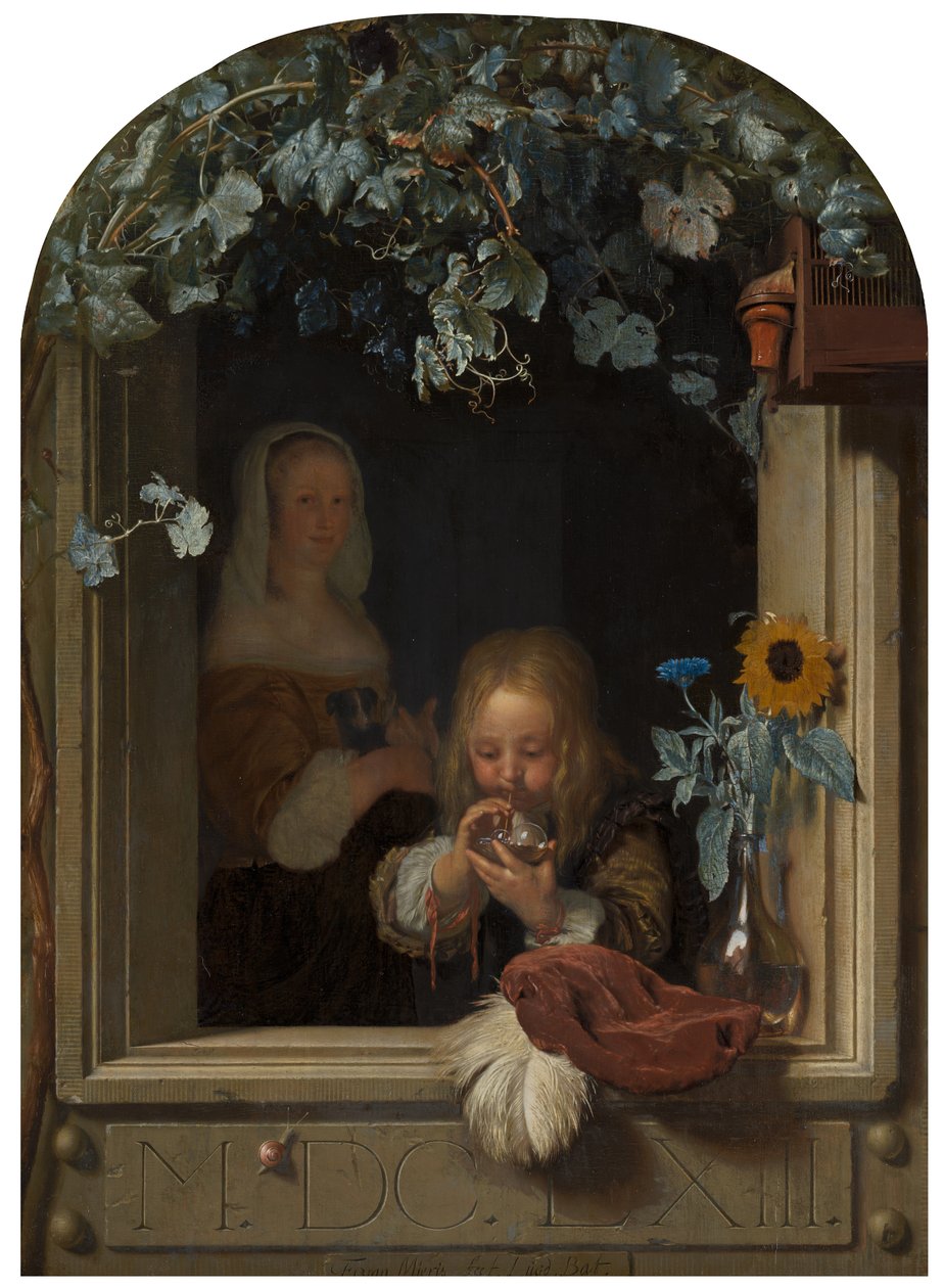 Um menino soprando bolhas, 1663 de Frans van Mieris