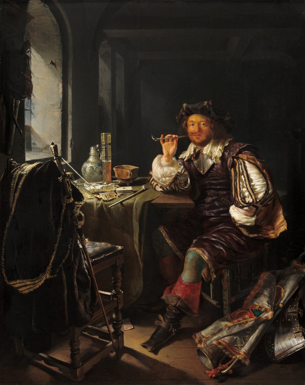 Um soldado fumando um cachimbo de Frans van Mieris
