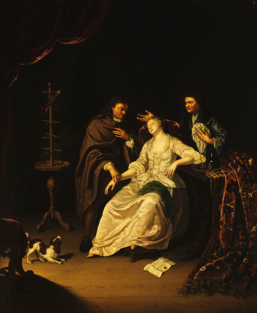 Um médico cuidando de uma garota desmaiada, 1713 de Frans van the Younger Mieris