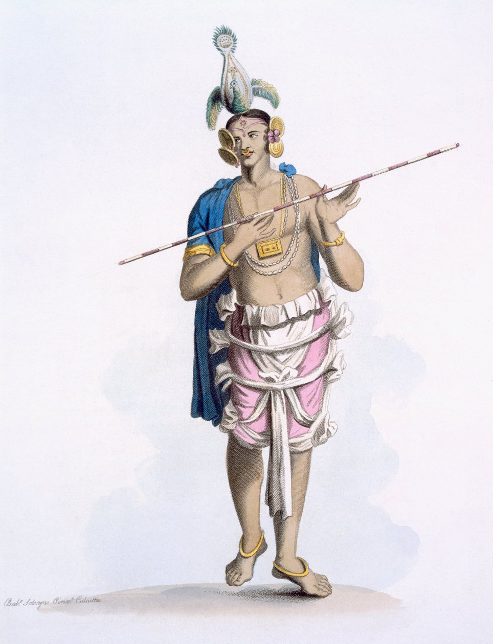 Bauluck: garotos dançando que frequentemente tocavam peças femininas, de &39;Costumes of India&39; de E. Orme, 1804 (gravura colorida) de Franz Balthazar Solvyns