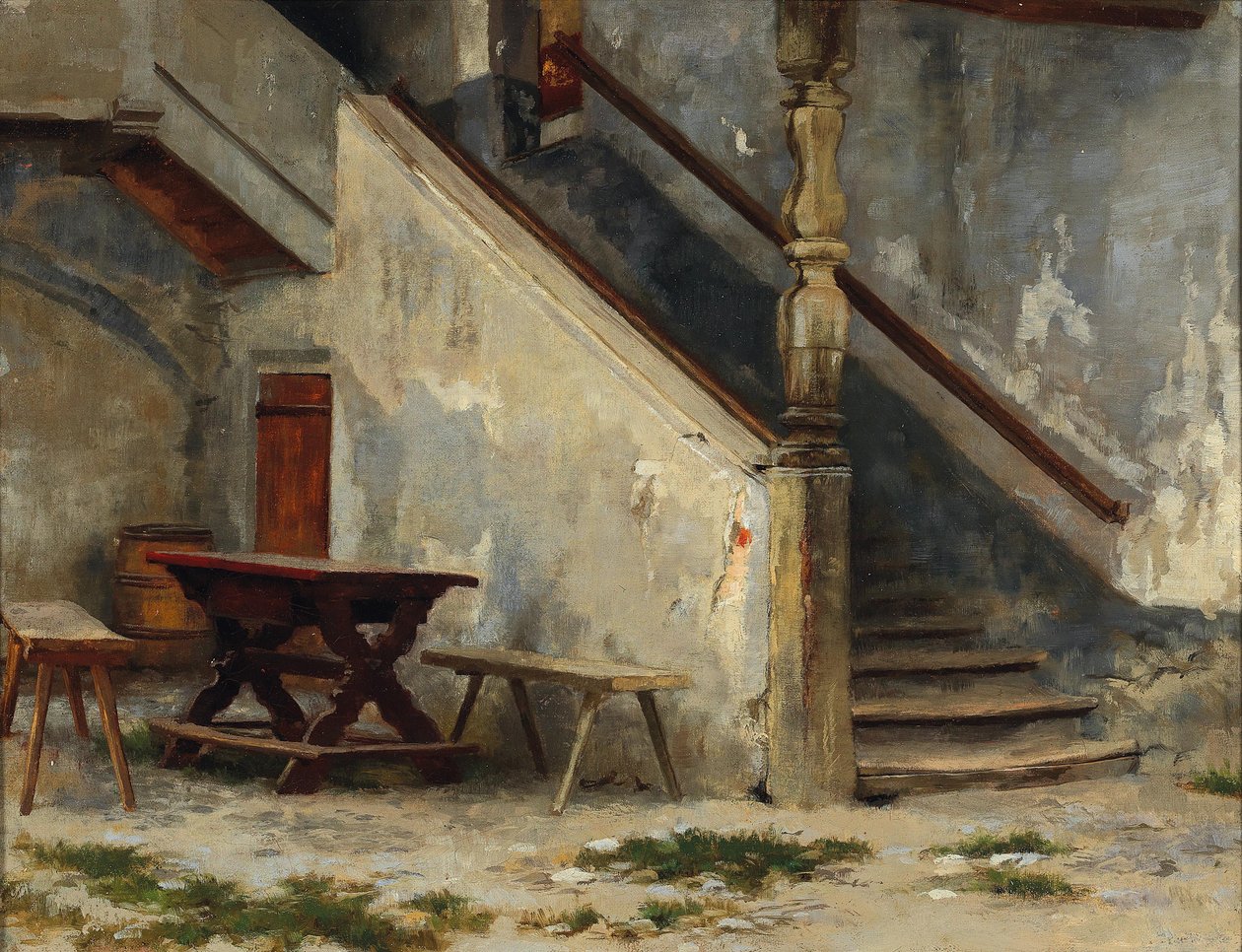 Corredor da casa com escada de Franz Defregger