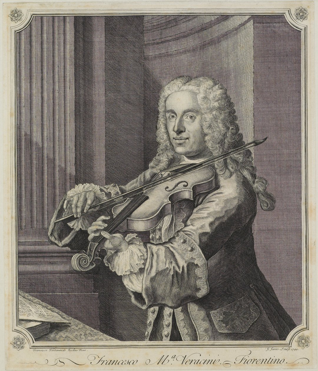 Francesco Ma Veracini, gravado por J. June (fl.c.1740-70), 1744 de Franz Ferdinand Richter