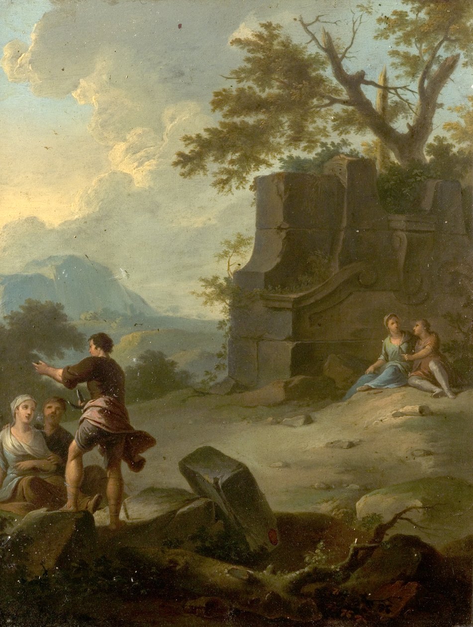 Paisagem com Figuras e Ruínas (óleo sobre metal) de Franz Ferg