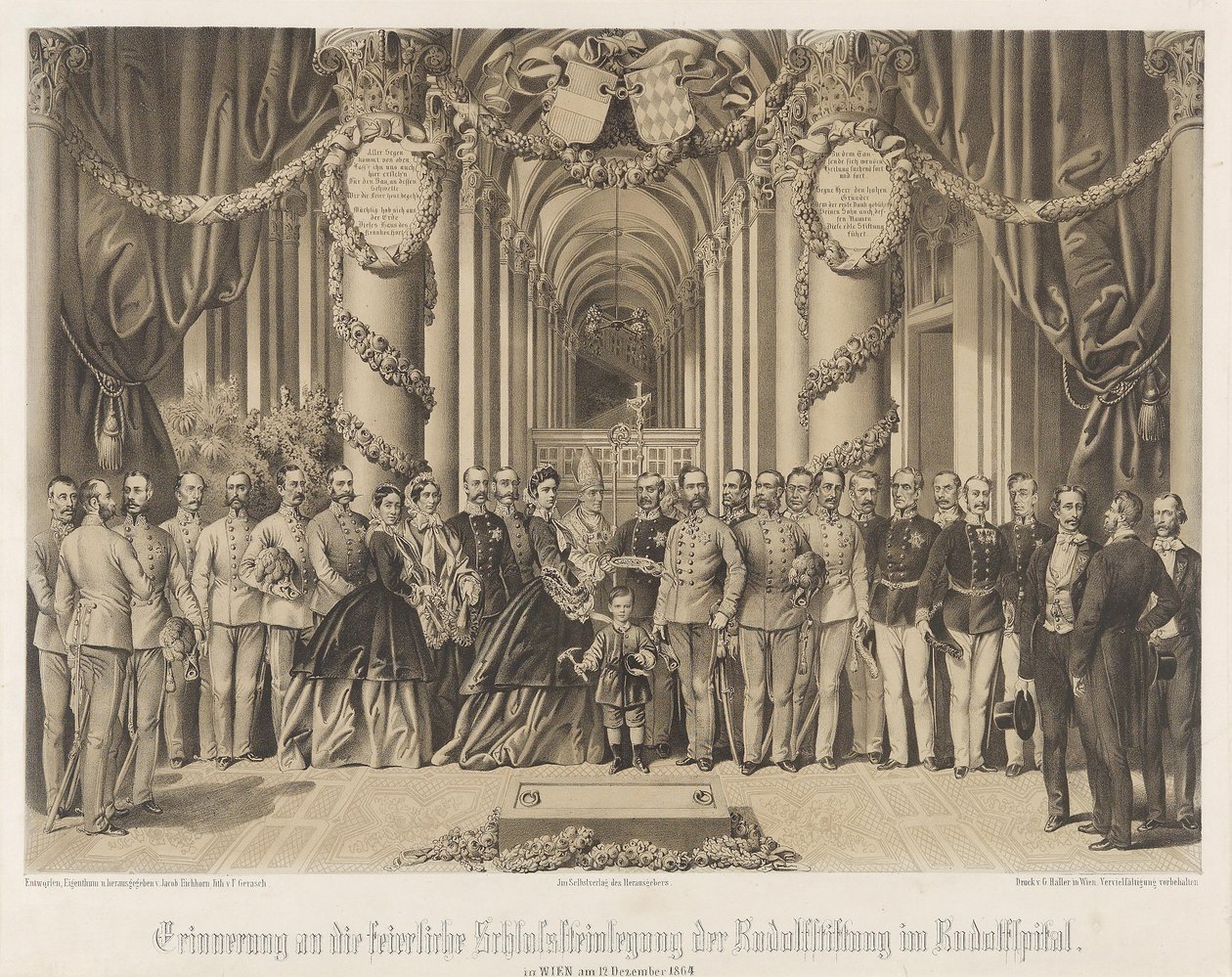Memória da solene colocação da pedra fundamental do Rudolfstiftung em Rudolfspital 1864 de Franz Gerasch