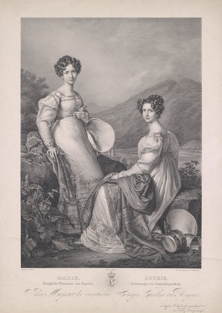 Archduchess Sophie com sua irmã Marie, rainha da Saxônia. de Franz Hanfstaengl