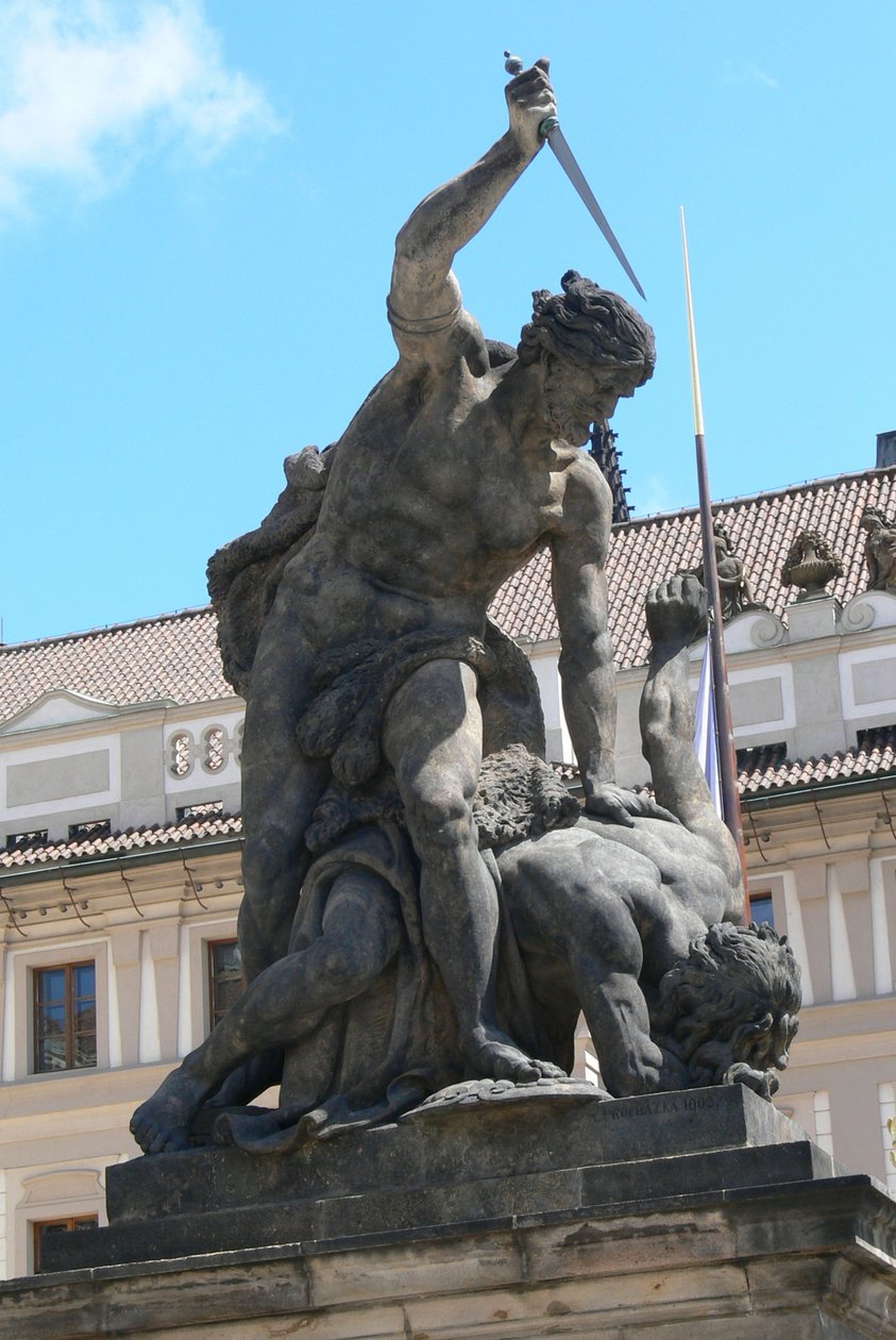 Estátua, de, luta, gigantes, exterior, castelo praga, e, palácio presidencial, Hradcany, 1º, pátio, 1768 de Franz Ignaz Platzer