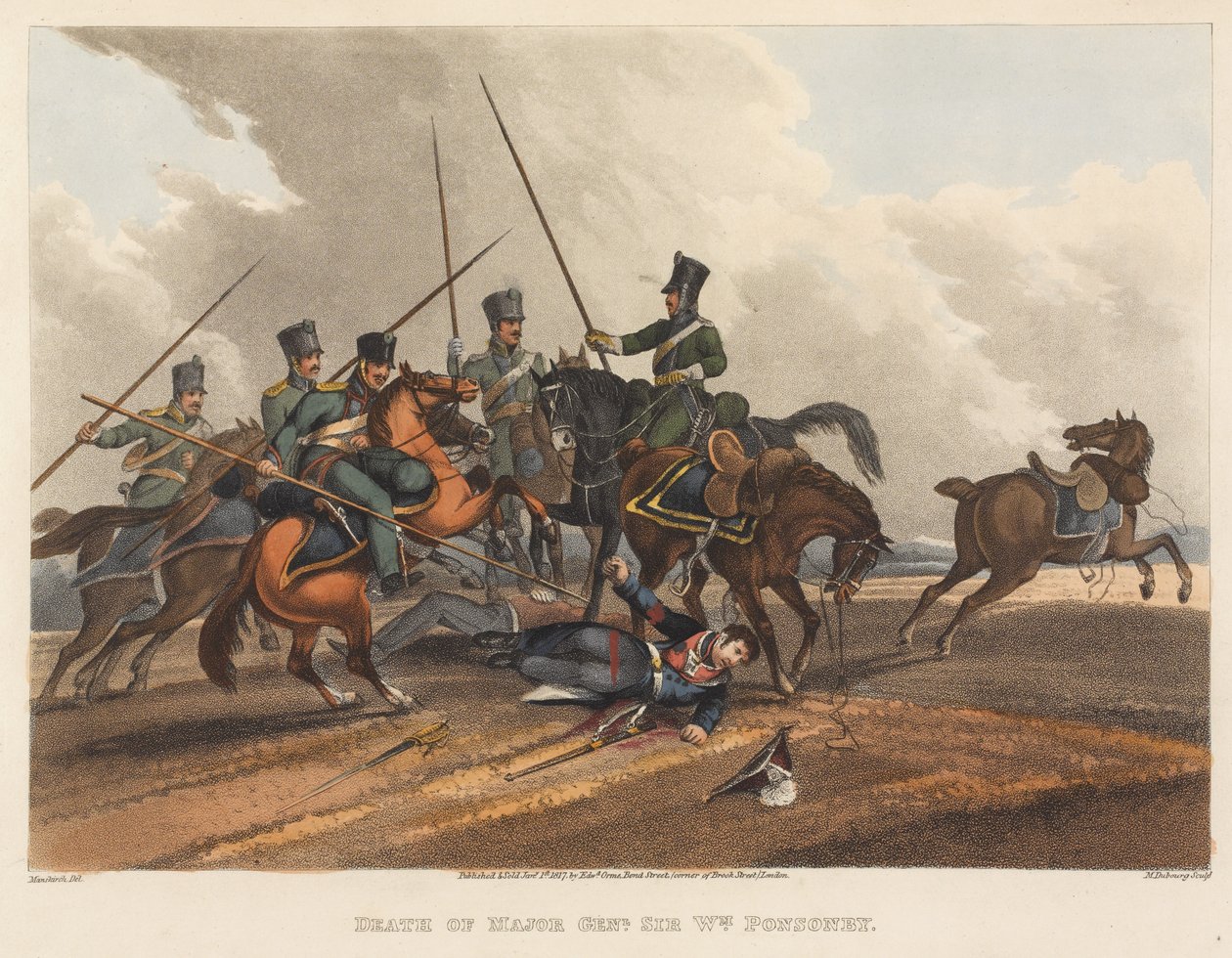 Morte do major-general Sir William Ponsonby, gravada por M. Dubourg, 1819 (aquatinta colorida) de Franz Joseph Manskirch