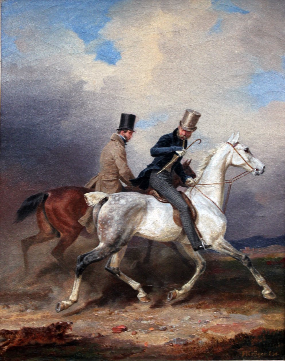 Príncipe Wilhelm cavalgando na companhia do artista de Franz Krüger