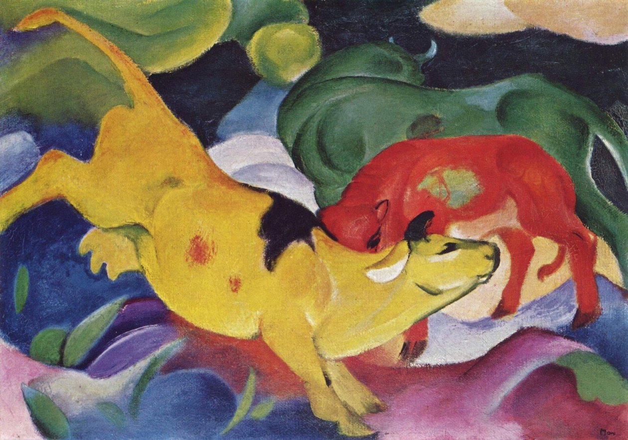 Vacas-vermelho, verde, amarelo de Franz Marc