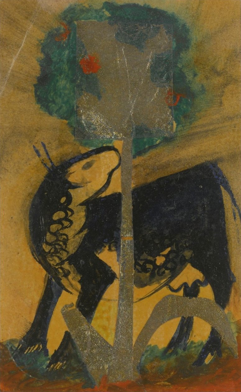 Vaca preta atrás de TreeBlack Cow atrás de Baumn de Franz Marc