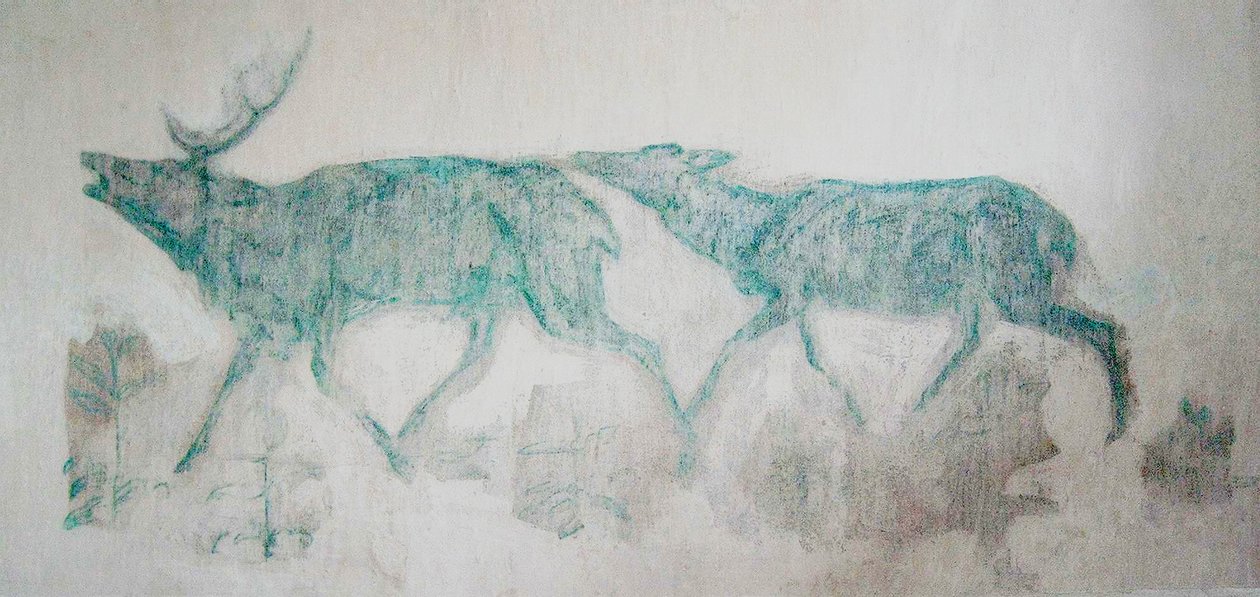 Fresco, com, verde-azul, veado de Franz Marc