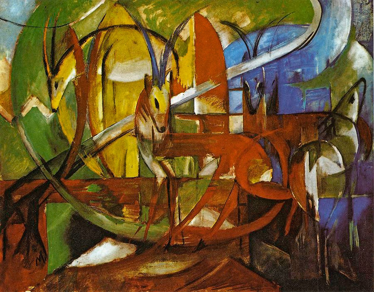 Gazelas, 1913 (tempera a bordo) de Franz Marc