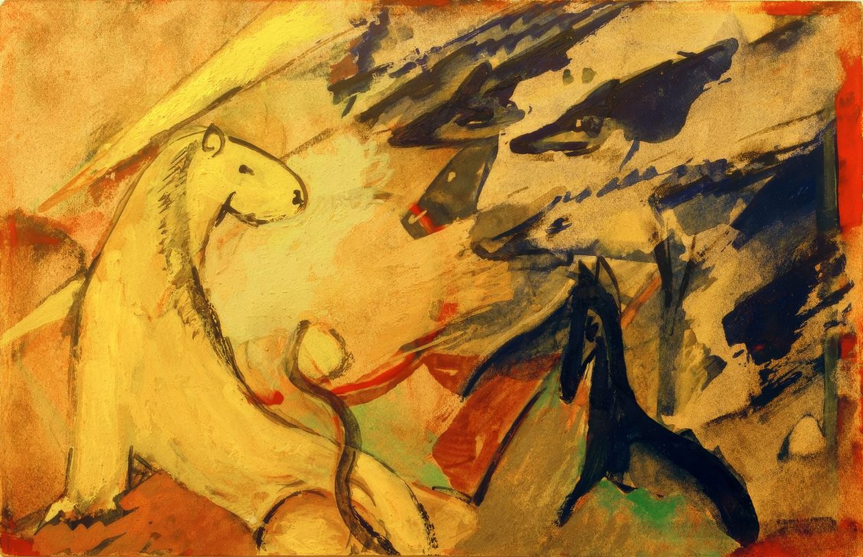 Leão amarelo, raposas azuis, cavalo azul de Franz Marc