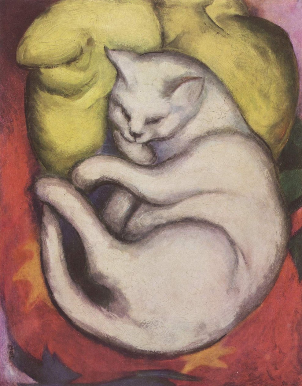 Gato em um travesseiro amarelo de Franz Marc