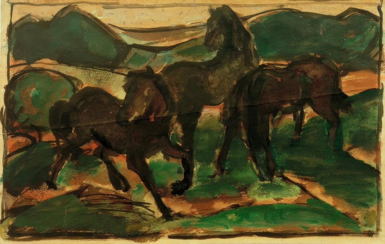 Cavalos no pasto I de Franz Marc
