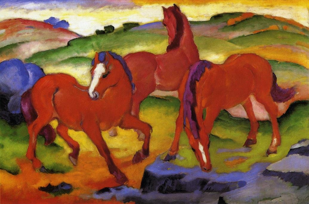 Três cavalos vermelhos de Franz Marc