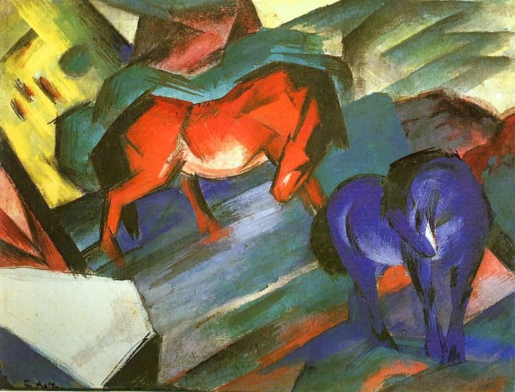 cavalos vermelhos e azuis de Franz Marc