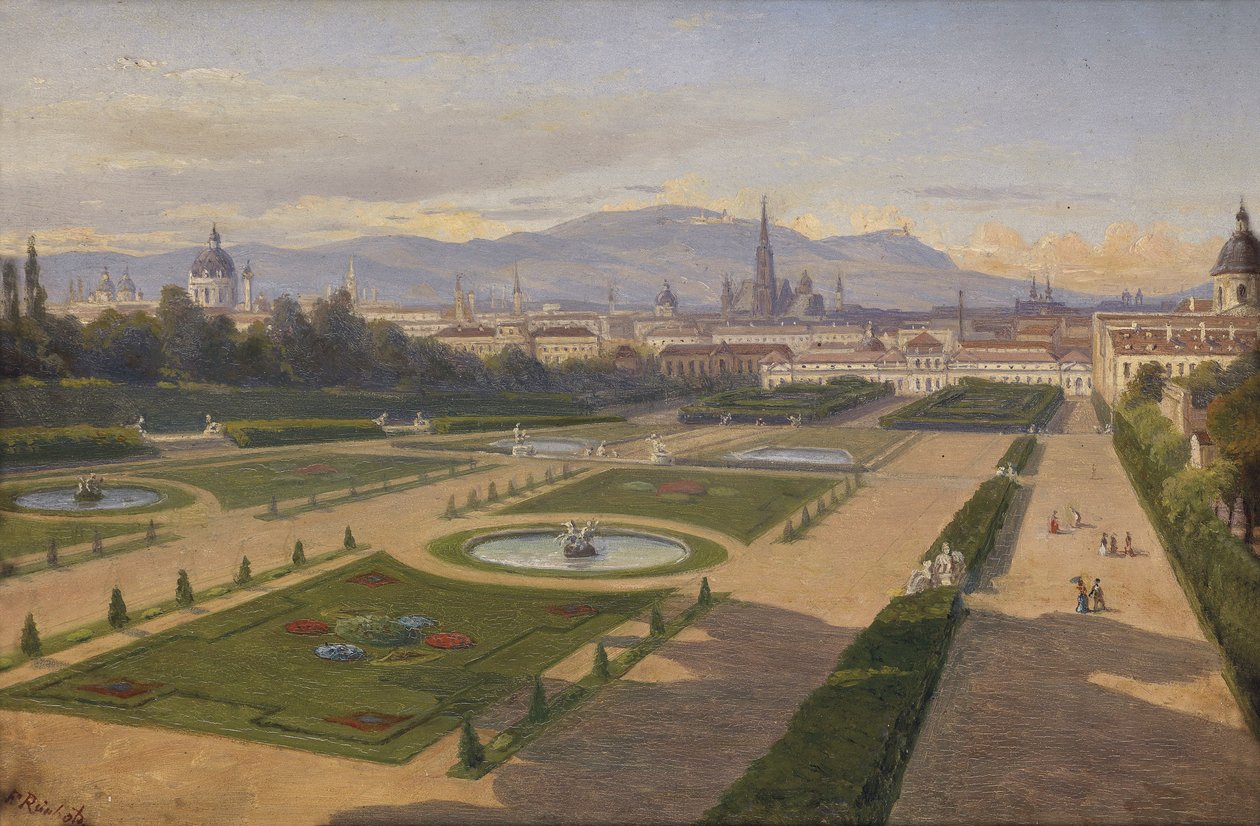 Vista do jardim do Belvedere em direção a Viena, o Kahlen e o Leopoldsberg de Franz Reinhold