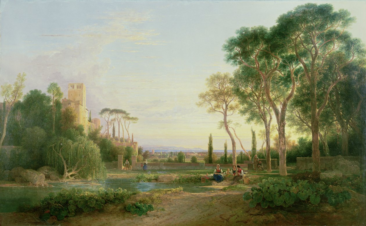 Cena de jardim extensa na Baía de Nápoles de Franz Richard Unterberger