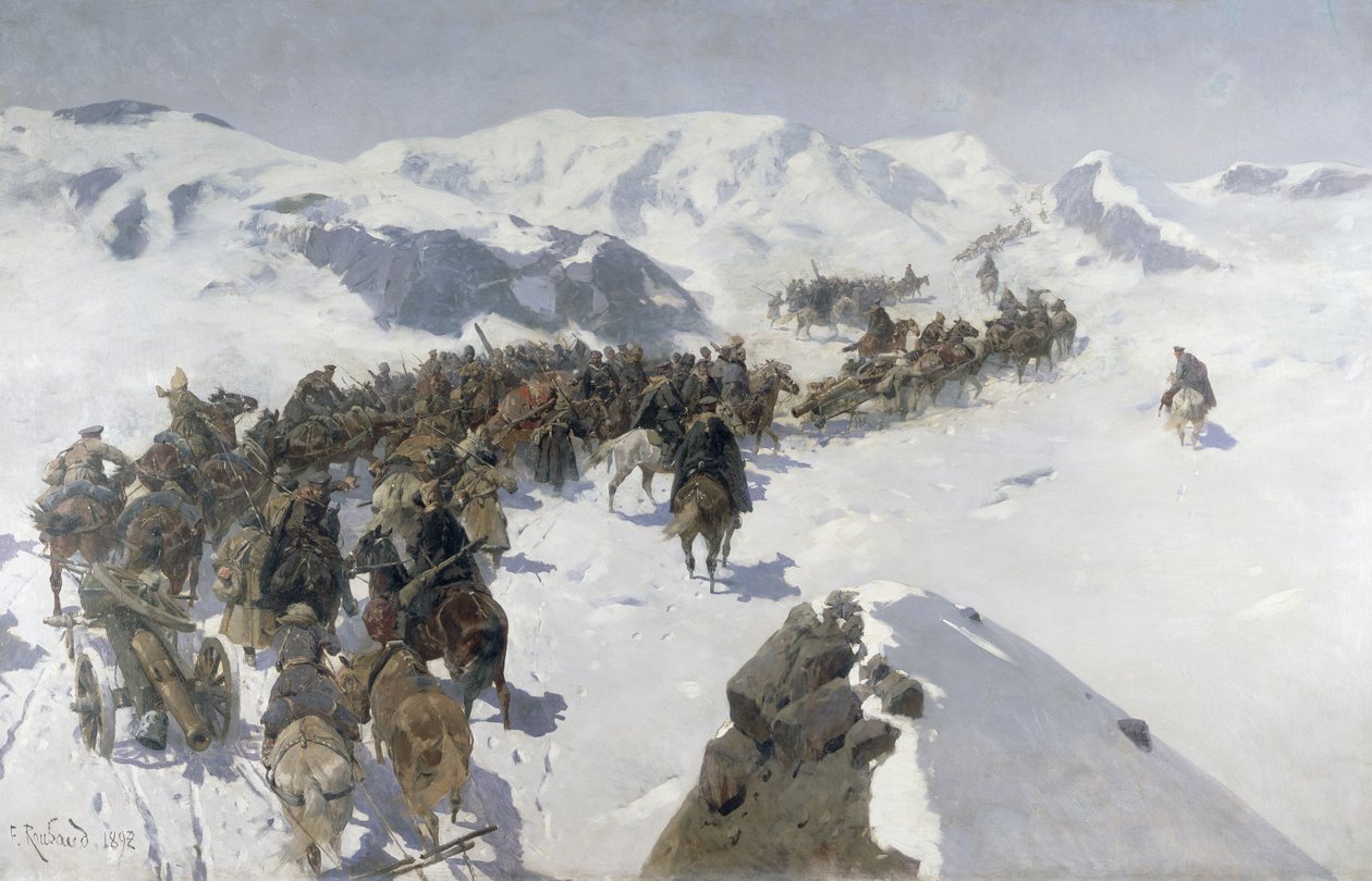 Conde Argutinsky cruzando o intervalo caucasiano, 1892 de Franz Roubaud