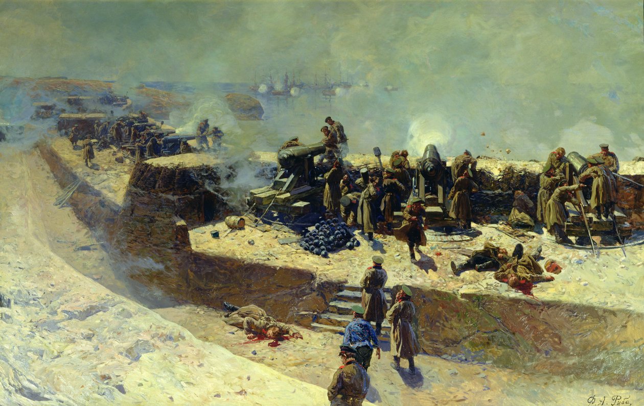 A bateria de Alexandre atacando a frota franco-inglesa em 5 de outubro de 1854, 1905 de Franz Roubaud