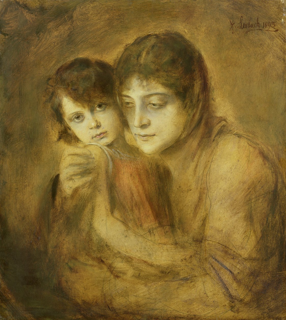 Mãe e Filho, 1893 (óleo sobre papel) de Franz Seraph von Lenbach