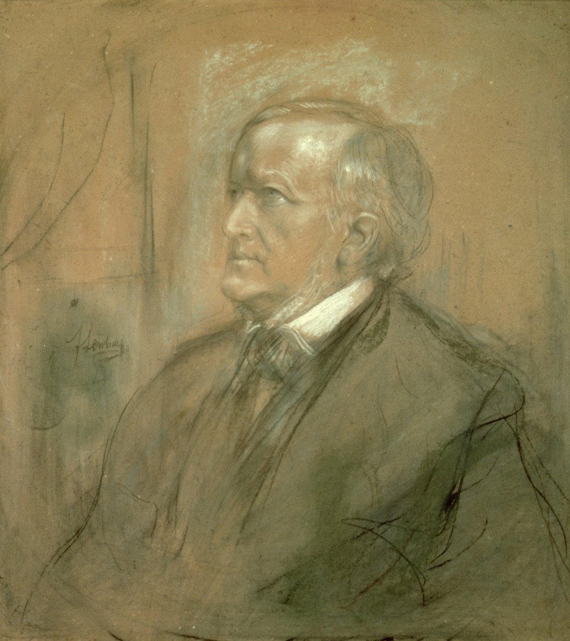 Retrato de Richard Wagner (1813-83) 1868 (lápis e carvão aumentados com branco) (ver também 41968) de Franz Seraph von Lenbach