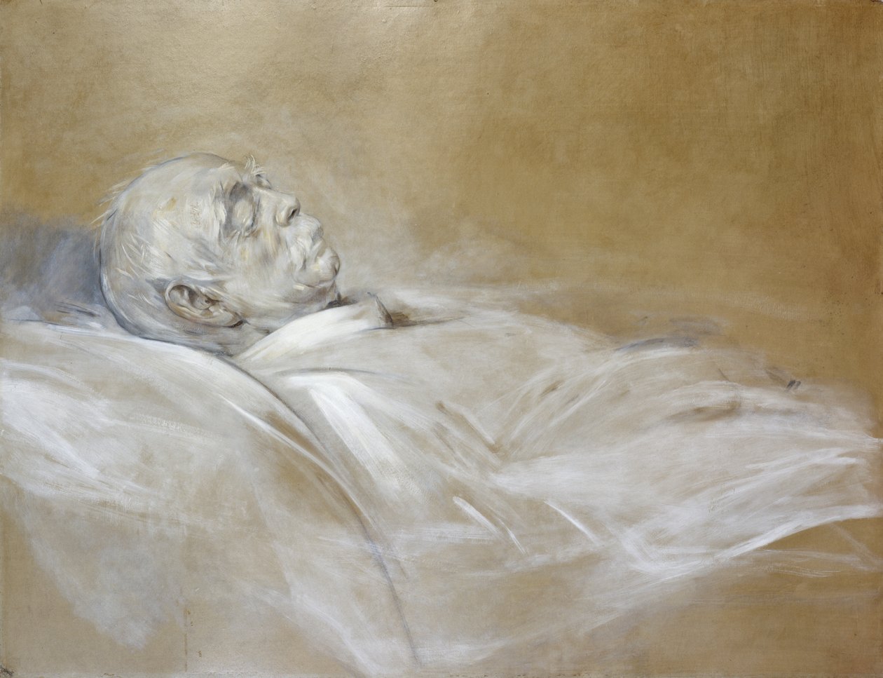 Príncipe Otto von Bismarck em sua cama da morte, 1898 (giz no papel) de Franz Seraph von Lenbach