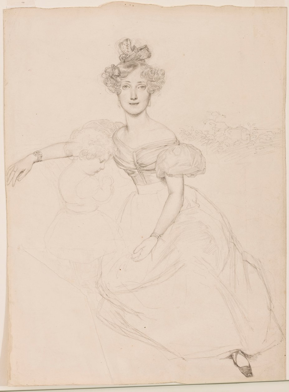 Grã-duquesa Sophie de Baden com seu filho, c.1831 (lápis de grafite sobre papel) de Franz Xaver Winterhalter