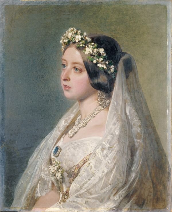 Rainha Vitória, em seu vestido de noiva de Franz Xaver Winterhalter