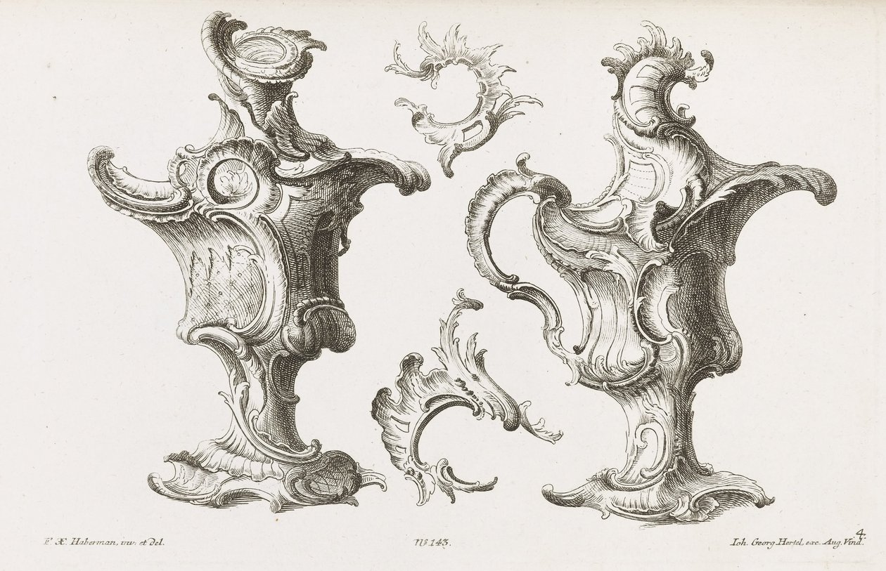 Dois desenhos para ornamentos em forma de jarro de Franz Xaver Habermann