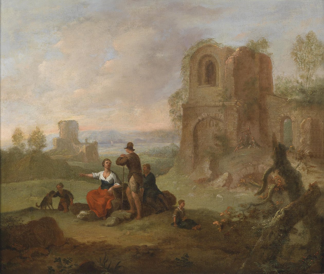Ruína paisagem com caminhantes a descansar. de Franz Ferg