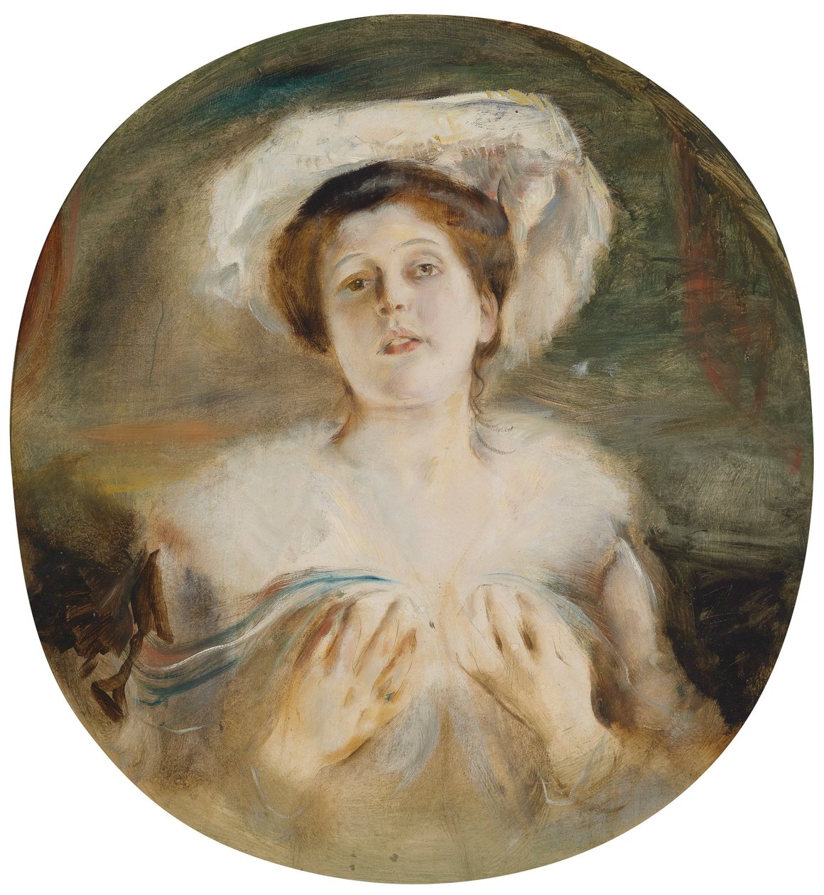 Retrato de uma senhora com chapéu branco de Franz Seraph von Lenbach